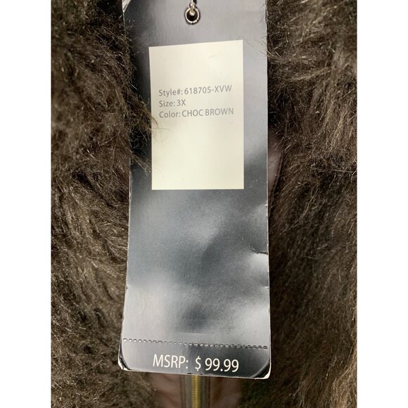 New Laura Lane Choc Brown Faux Fur Vest 3X Plus Full Zip Pockets - Picture 5 of 11